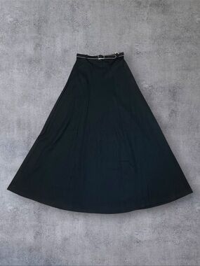 Vintage 70s Ecco Bay Sz 7/8 Ball Chain Belted Black A-Line Maxi Skirt